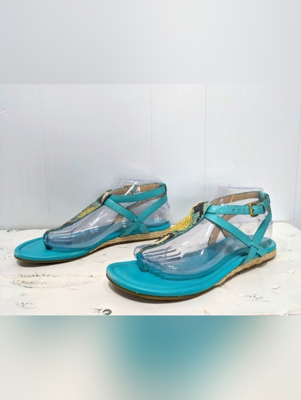 Cole Haan Grove Thong Sandal In Aqua Snakeskin Size‎ 8.5 B Resort Vacation